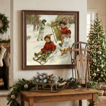 Oud Kerstmis, Victoriaanse kinderen sleeën hond