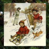 Oud Kerstmis, Victoriaanse kinderen sleeën hond Poster