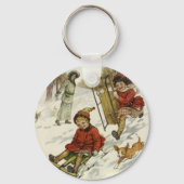 Oud Kerstmis, Victoriaanse kinderen sleeën hond Sleutelhanger (Achterkant)
