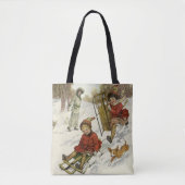 Oud Kerstmis, Victoriaanse kinderen sleeën hond Tote Bag (Voorkant)