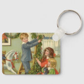 Oud Kerstmis, Victoriaanse kinderen versieren Sleutelhanger (Voorkant)