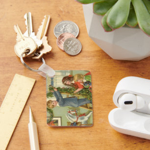 Oud Kerstmis, Victoriaanse kinderen versieren Sleutelhanger