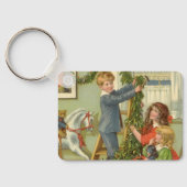 Oud Kerstmis, Victoriaanse kinderen versieren Sleutelhanger (Achterkant)