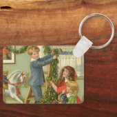 Oud Kerstmis, Victoriaanse kinderen versieren Sleutelhanger (Voorkant)