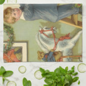 Oud Kerstmis, Victoriaanse kinderen versieren Theedoek (Gevouwen)