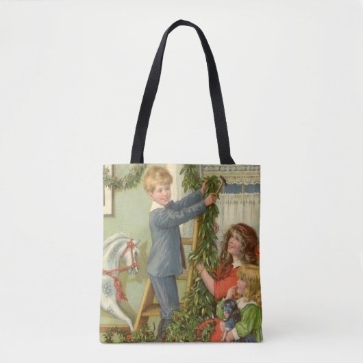 Oud Kerstmis, Victoriaanse kinderen versieren Tote Bag (Voorkant)
