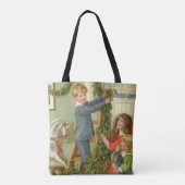 Oud Kerstmis, Victoriaanse kinderen versieren Tote Bag (Achterkant)