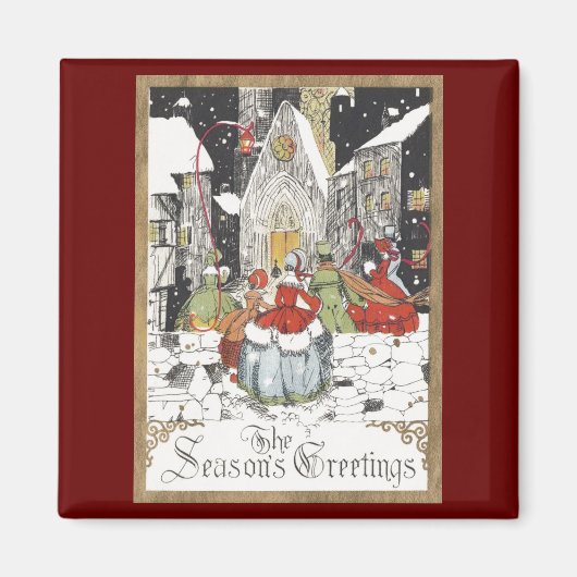 Oud Kerstmis Victoriaanse mensen gaan naar de kerk Magneet (Voorkant)