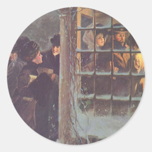 Oud Kerstmis, Victoriaanse mensen op een feestje Ronde Sticker