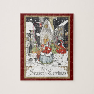 Oud Kerstmis Victoriaanse mensen op weg naar de ke Legpuzzel