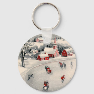 Oud Kerstmis, Victoriaanse schaatsers op de vijver Sleutelhanger