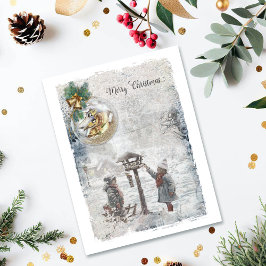 Oud Kerstmis Vogels & Ornament Feestdagenkaart