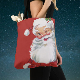 Oud Kerstmis, vrolijke Kerstman knipoogt Tote Bag