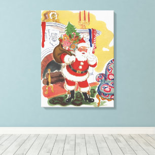 Oud Kerstmis, vrolijke Kerstman met cadeaus Canvas Afdruk
