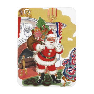 Oud Kerstmis, vrolijke Kerstman met cadeaus Magneet