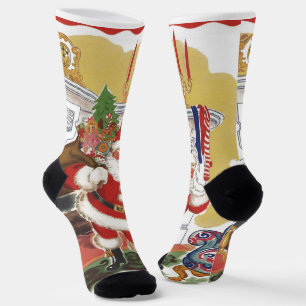 Oud Kerstmis, vrolijke Kerstman met cadeaus Sokken
