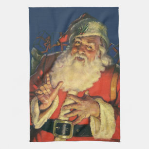 Oud Kerstmis, vrolijke Kerstman met Speelgoed Theedoek