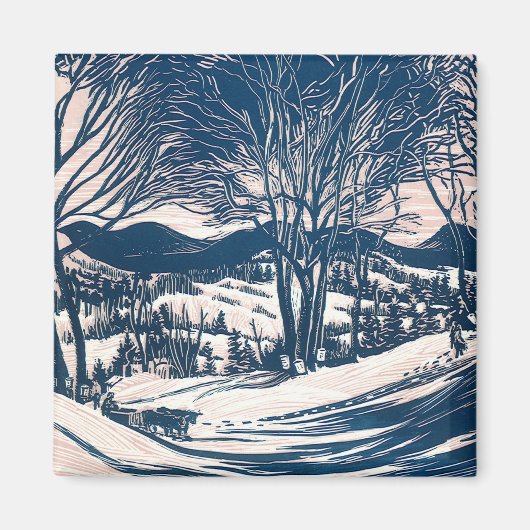 Oud Kerstmis, Winter Besneeuwde Berg Landschap Magneet (Voorkant)