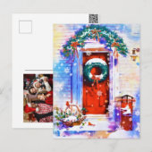 Oud Kerstmis Winter Rood Huisdeur Waterverf Feestdagenkaart (Voorkant / Achterkant)