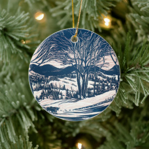 Oud Kerstmis, Winter Sneeuw Berg Landschap Keramisch Ornament
