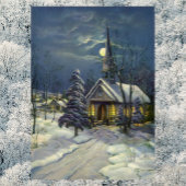 Oud Kerstmis, Winterkerk in de Sneeuw met Maan Poster
