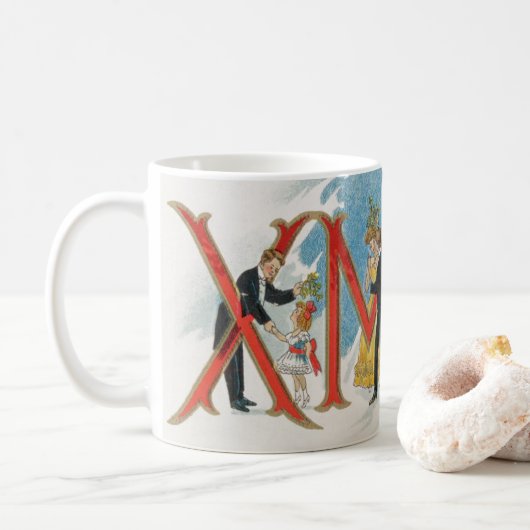 Oud Kerstmisfeest in Victoriaanse stijl, een vroli Koffiemok (Met donut)