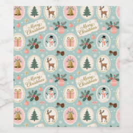 Oud Kerstmispatroon Inpakpapier Wijn Etiket
