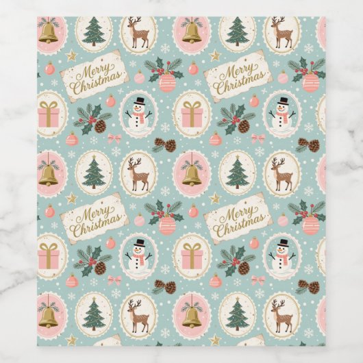 Oud Kerstmispatroon Inpakpapier Wijn Etiket (Enkel label)
