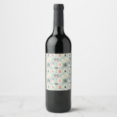 Oud Kerstmispatroon Inpakpapier Wijn Etiket (Voorkant)