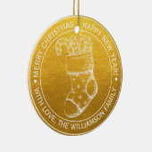 Oud Kerstmuts Wensen voor de Feestdagen Goud Keramisch Ornament (Rechts)