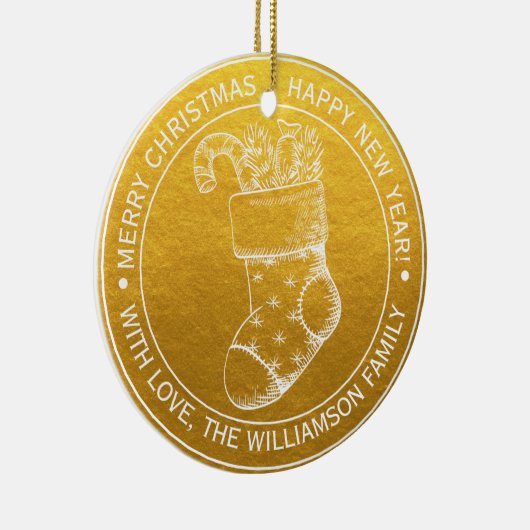 Oud Kerstmuts Wensen voor de Feestdagen Goud Keramisch Ornament (Rechts)