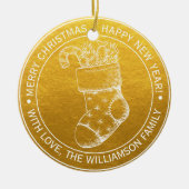 Oud Kerstmuts Wensen voor de Feestdagen Goud Keramisch Ornament (Voorkant)