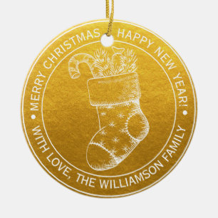 Oud Kerstmuts Wensen voor de Feestdagen Goud Keramisch Ornament