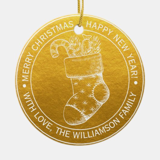 Oud Kerstmuts Wensen voor de Feestdagen Goud Keramisch Ornament (Voorkant)