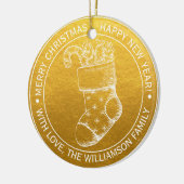 Oud Kerstmuts Wensen voor de Feestdagen Goud Keramisch Ornament (Links)