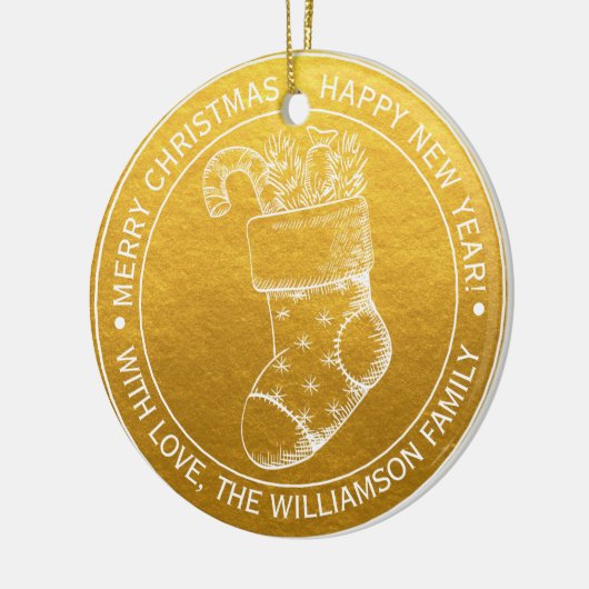 Oud Kerstmuts Wensen voor de Feestdagen Goud Keramisch Ornament (Links)