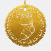 Oud Kerstmuts Wensen voor de Feestdagen Goud Keramisch Ornament (Achterkant)