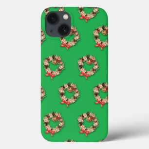 Oud kerstpatroon, bloemenslingers op groen Case-Mate iPhone case