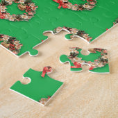Oud kerstpatroon, bloemenslingers op groen legpuzzel (Zijkant)