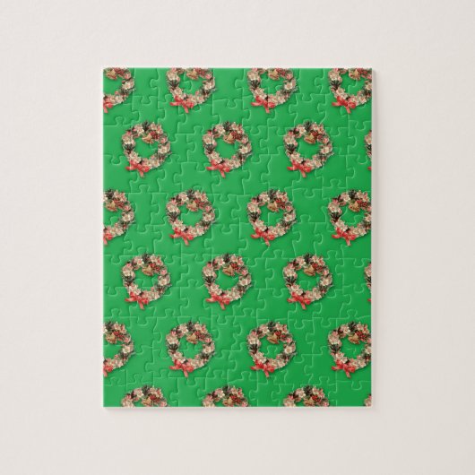 Oud kerstpatroon, bloemenslingers op groen legpuzzel (Verticaal)
