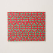 Oud Kerstpatroon, groene rode hulstbessen Legpuzzel (Horizontaal)