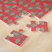 Oud Kerstpatroon, groene rode hulstbessen Legpuzzel (Zijkant)