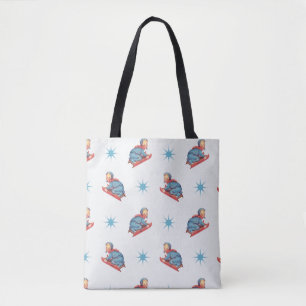 Oud kerstpatroon, kind sleept zich door de sneeuw tote bag