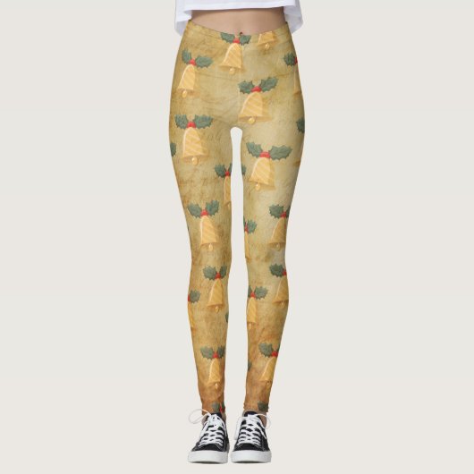 Oud kerstpatroon met bellen leggings (Voorkant)