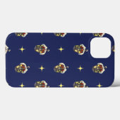 Oud kerstpatroon met een lantaarn op een blauwe ac Case-Mate iPhone case (Achterkant (horizontaal))