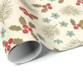 Oud kerstpatroon met hulst en dennen cadeaupapier