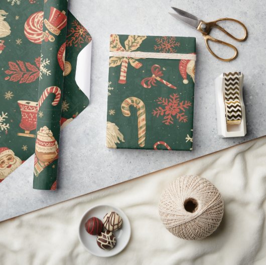 Oud Kerstpatroon op Groen Cadeaupapier (Crafts)