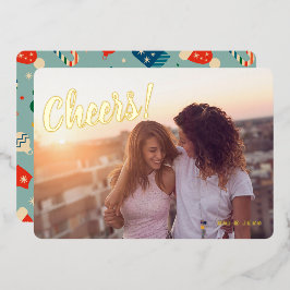 Oud kerstpatroon proost één foto goud folie feestdagenkaart