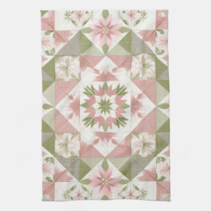 Oud kerstquilt bloempatroon theedoek