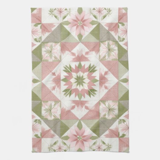 Oud kerstquilt bloempatroon theedoek (Verticaal)
